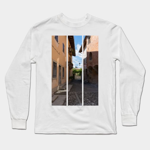 North Italy Life in the center of the lombard medieval city. Walking through narrow streets and walls. Sunny summer day. (vertical) Long Sleeve T-Shirt by fabbroni-art